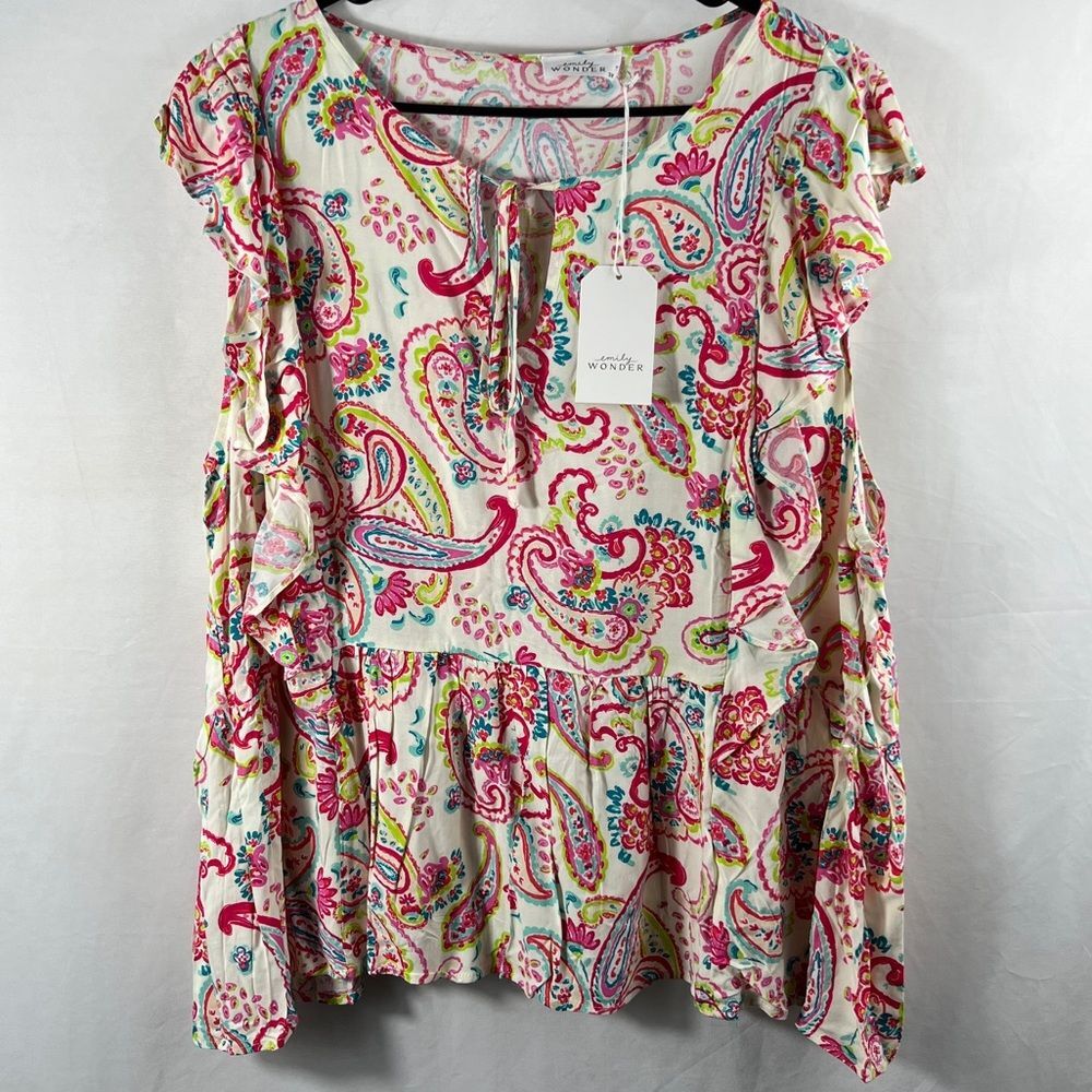 NWT Emily Wonder Womens Colorful Paisley Print Blouse 0191